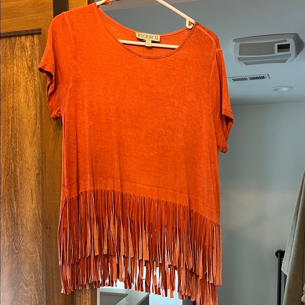 Rockin Fringe Orange Women's Short Sleeve Top